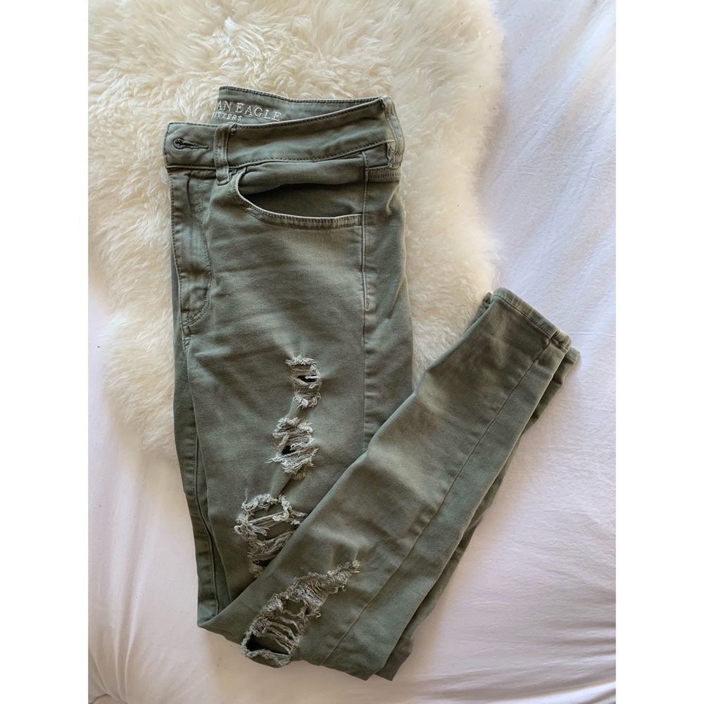 AEO Super Stretch Jeans Olive Distressed
